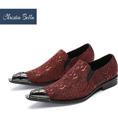 Luxury Handmade Shinny Mens Shoes Pointed Metal Toe Genuine Leather Dress Shoes Men Slip-on Formal Business Party Wedding Oxford