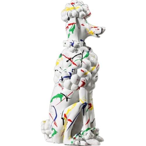 NORDIC LUXURIOUS COLORED DRAWING POODLE ART DECORATION CREATIVE SIMULATION PET DOG RESIN ART&CRAFT HOME LIVING ROOM DECOR X3698