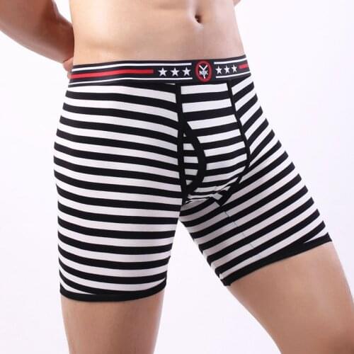 Mens Long Boxer Shorts 2XL Bugle Pouch Striped Underwear Fitness Breathable Underpants Cueca Sleep Bottoms Boxershorts Panties