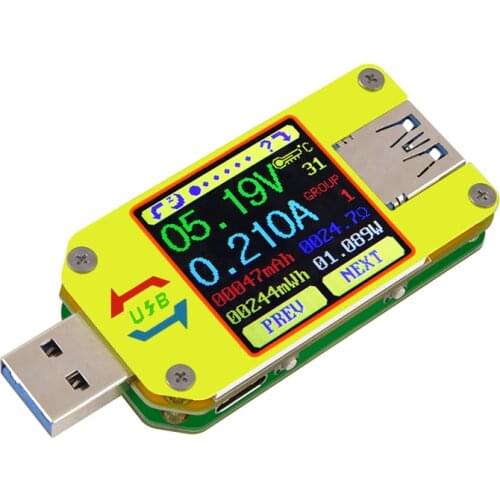 UM34/UM34C USB 3.0 Type-C DC Voltmeter Ammeter Voltage Current Meter Battery Charge Measure Cable Resistance Tester Color LCD
