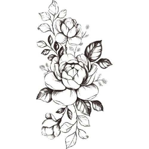 Temporary Tattoo Stickers Plain Flower Peony Rose Branches Leaves Fake Tattoos Waterproof Tatoos Arm Large Size for Women Girl