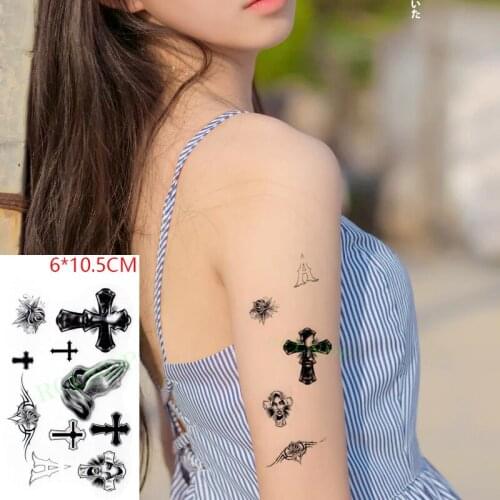 Waterproof Temporary Tattoo Sticke Praying cross christian Body ins Art flash tatoo fake tatto for Women Men