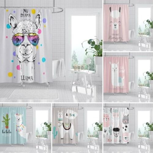 Alpaca Shower Curtain Bathroom Modern Waterproof Polyester Bath Cloth Bathtub Bathing Cover Extra Large Wide Bathroom Curtai