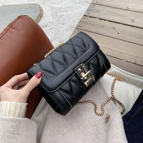 Women Bag Fashion Crossbody bags pu leather Diamond lattice small black chain shoulder messenger bag