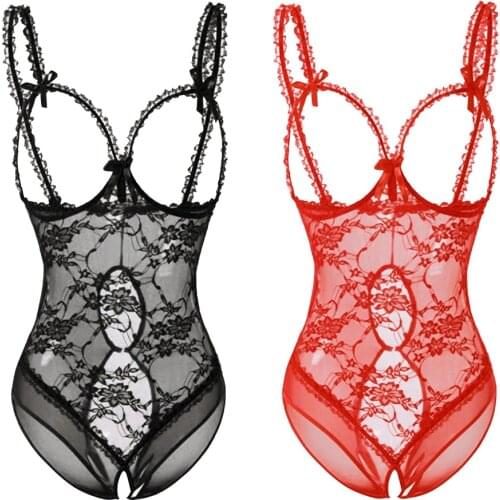 Women Sexy Lace Lingerie Open Bra Costumes Open-Crotch For Female Cupless One-piece Sleepwear Valentines Day party gift