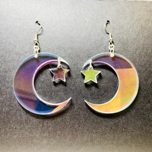 Discoloration Acrylic Oversized Moon Earrings for Women Small Star Hanging Geometric Earrings Fashion Statement Unusual Jewelry