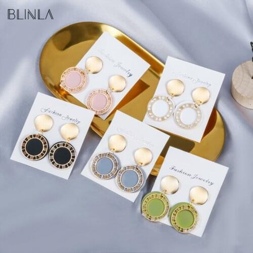 BLINLA New Korean Statement Round Geometric Dangle Earrings Fashion Jewelry Vintage Gold Sequin Hollow Earrings for Women 2020