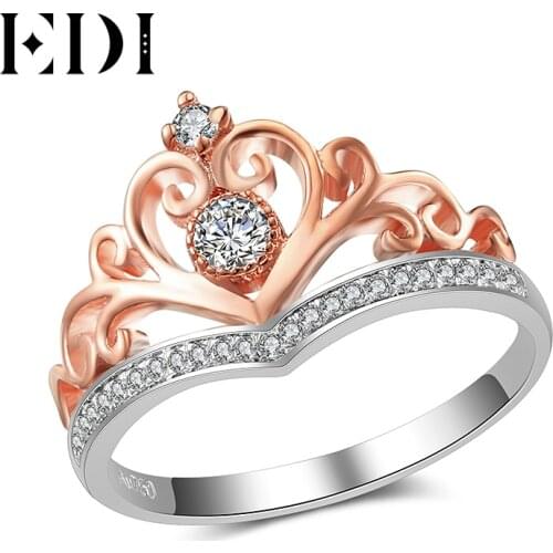 EDI Classic CROWN Real Natural Diamond Wedding Rings For Women 14k 585 Rose White Gold Engagement Bands Fine Jewelry