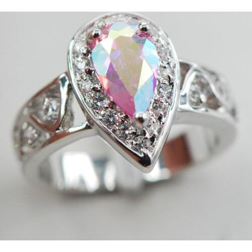 Rose Rainbow Crystal Zircon White Crystal Zircon Women 925 Sterling Silver Ring F882 Size 5 6 7 8 9