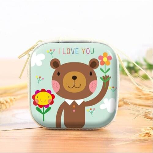 Tinplate Cartoon Women Coin Purse Cute Animal Zipper Children Coin Wallet USB Cable Headset Mini Bag Key Wallet Christmas gifts