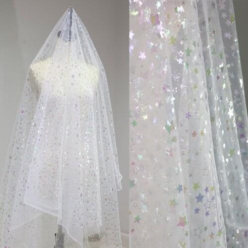 1meter Star net gauze cloth gradient magical soft gauze curtain wedding dress material background cloth clothing designer fabric