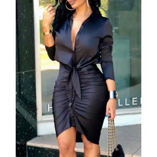2020 Spring Winter Women Sexy Imported Office Evening Party Wear Three Quarter Sleeve Tight Waist Shirt Dress