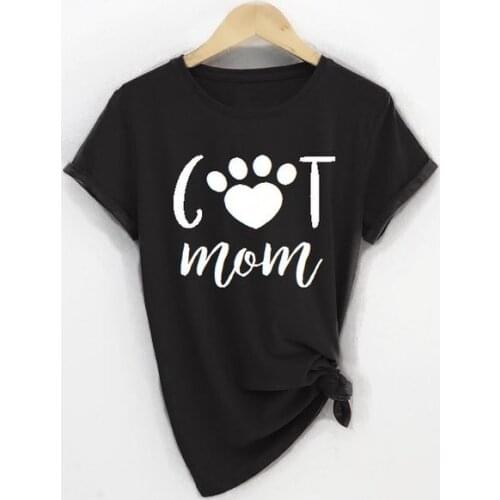 Amime Clothing 2019 Cat Mom Mama Mother Tshirt Letter Printed Womens XL T-shirt Funny Creative Round O Neck Cotton Top Tees