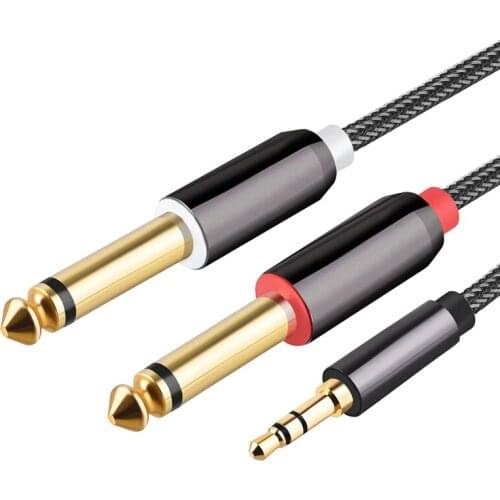Audio Cable 3.5mm to Double 6.35mm Aux Cable 2X6.5 Jack to 3.5 Male for Mixer Amplifier Speaker Splitter Cable 1M/3.28Ft