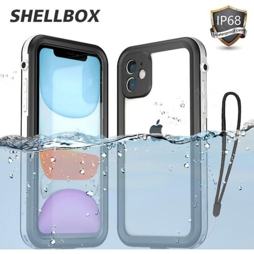 SHELLBOX 360 Waterproof Case for iPhone 11 Pro Max XR XS MAX Shockproof Luxury Case for iPhone 6S 7 8 Plus Transparent Cover