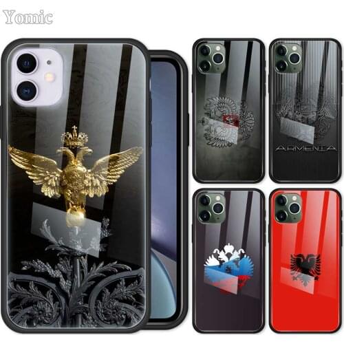 Fitted Case for Apple iPhone 7 8 XR 11 Pro X XS MAX 6 6S Plus SE 2020 Tempered Glass Phone Cover Russia Coat Of Arms Eagle Flag