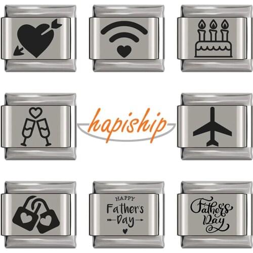 Hapiship 2020 New Original Daisy Sweet Cute Love Lock Heart WIFI Charm Fit 9mm Bracelet Stainless Steel Jewelry DIY Making DJ267