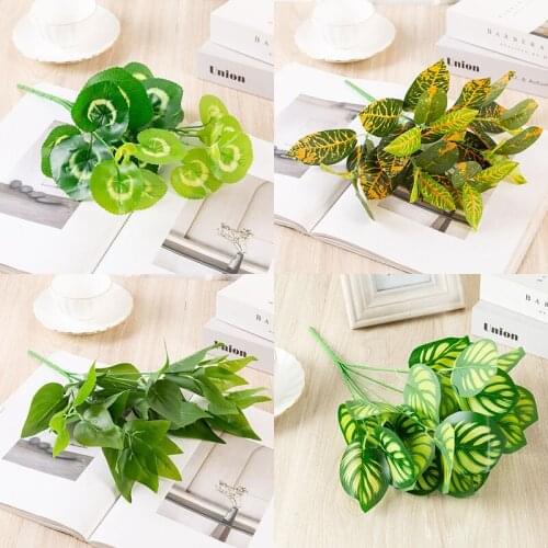 Artificial Plants Green Grass Plastic Flower Simulation Leaves Green Plant Fake Leaf Plant For Home Garden Decor Plastic Grass