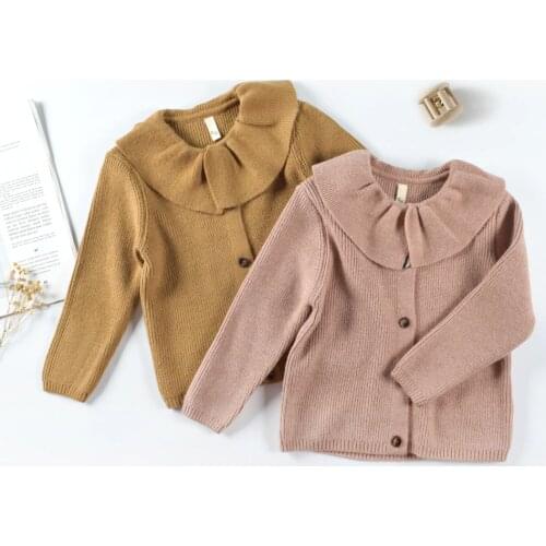 Girls Cardigan 2021 New Toddler Girl Sweater Baby Fashion Doll Collar Sweater Cardigan Cute Solid Knit Sweater Jacket for Kids