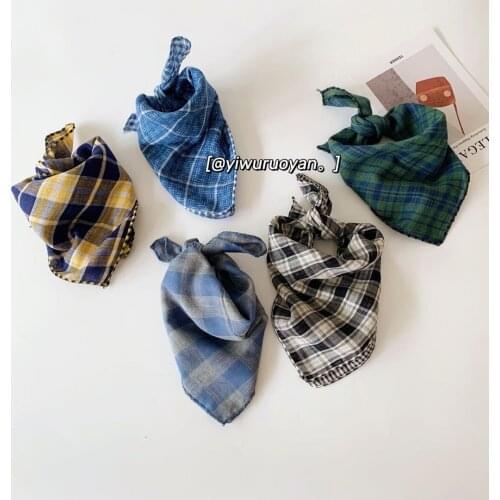 17.7X17.7“ Kids Classical Plaid Check Square Head Hair Neck Scarf Neckerchief Wraps Handkerchief Double Side 100% Cotton Boys