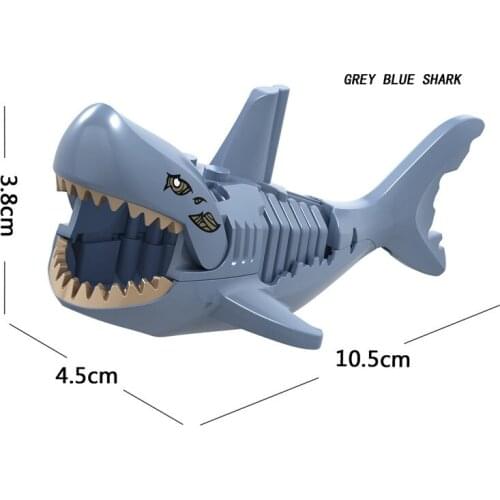 Gray Blue Shark Building Blocks Brick Horse Crocodile Gorilla Tiger Kids Toys Animal Lockings Figures Assemble