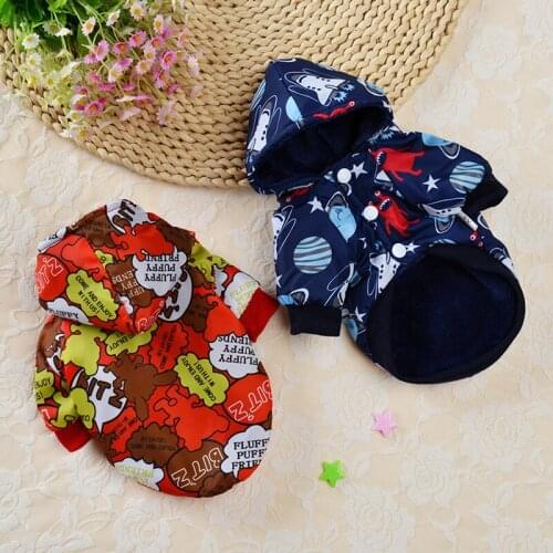 Dog Printing Red/Blue Clothes Winter Cartoon Printed Thick Warm Down Jacket, Puppy Cat Outdoor Clothing Hoodies Outfit