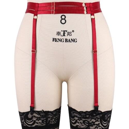 Red Stockings High Waist Garter Goth Body Cage Rave Jartiyer Body Harness Sexy Women Bondage Leg Harness Punk Garter Belt