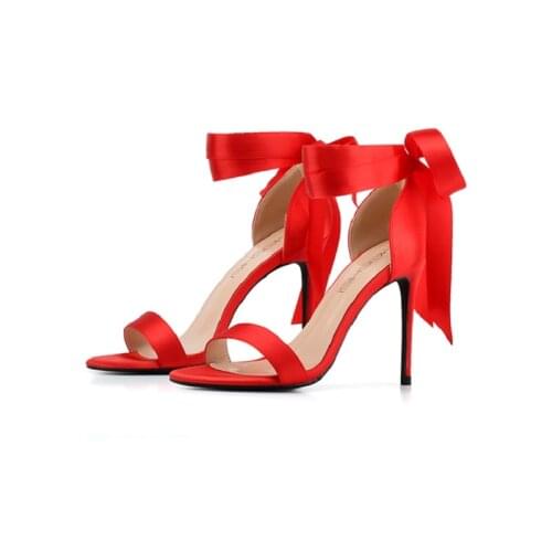 Summer lace-up stiletto-heeled silk-faced bridesmaid bride wedding shoes banquet dress large size small size female sandals