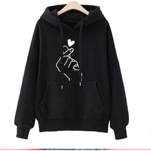 Harajuku Kawaii Pink Hoodies Women Love Heart Printed Hooded Sweatshirt Kpop Tops Cute Ladies Loose Pullover Streetwear Moletom