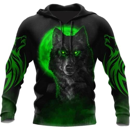 Fashion autumn hoodie Beautiful green moon Wolf 3D full print unisex zipper hoodie fashion Harajuku street casual sweatshirt