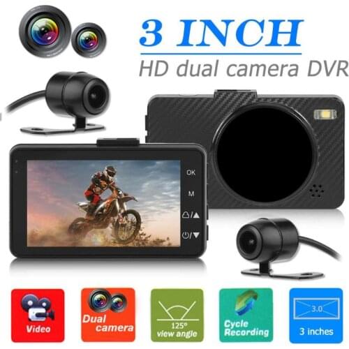 M0518 Motorcycle DVR Dash Cam 3 inch Front+Rear View Dashboard Camera Recorder LCD Screen Dual Lens Dash Cam