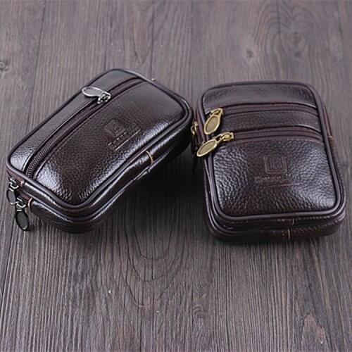 BISI GORO Wear Belt Pocket Phone Coin Waist Bag Vintage Leather Multi-function Unisex Waist Pack Wear-resistant Outdoor Purse