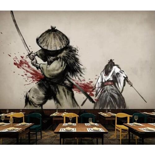 Custom mural wallpaper 3D large mural new Chinese style ukiyo-e samurai temple restaurant tooling background wall