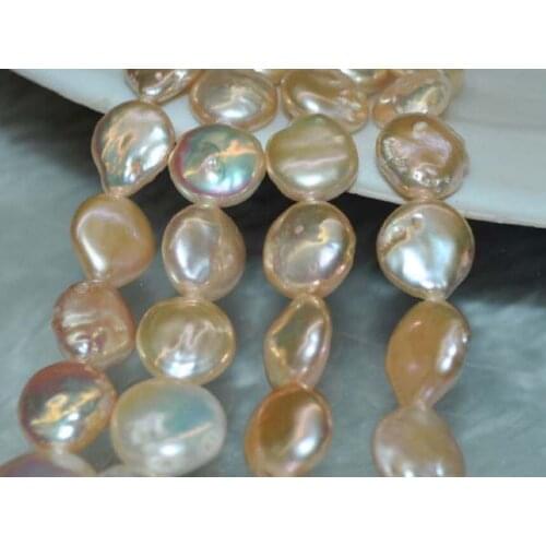 Wholesale 4 strands AA+ Natural 11-12mm pink coin freshwater pearls 15"