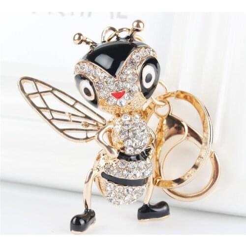Lovely Bee Honeybee Pendant Charm Rhinestone Crystal Purse Bag Keyring Key Chain Accessories Wedding Party Gift