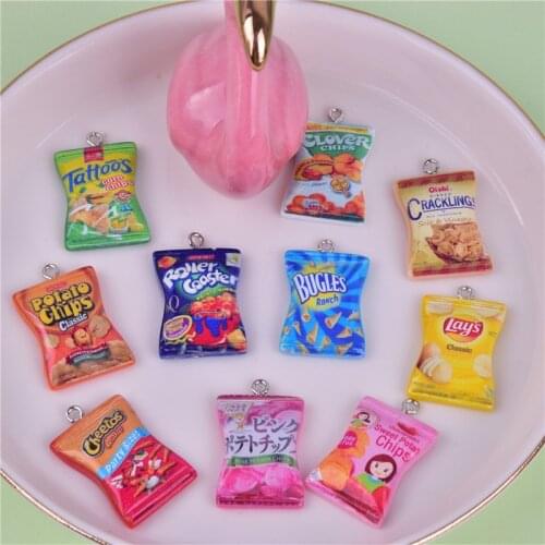 In Pair Mix 10pcs/20pcs Potato Chips Resin Charms Cute Snacks DIY Craft for Earring Key Chains Jewelry Handmade dollhouse