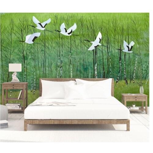 Custom photo wallpaper for walls 3 d murals European hand painted fresh green woods, goose wall paper for living room decoration
