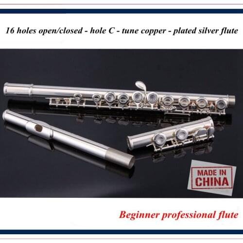 Beginner professional flute, 16 holes open/closed - hole C - tune copper - plated silver flute