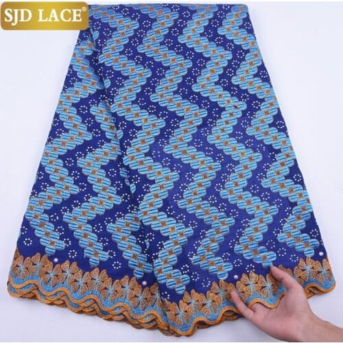 SJD LACE Newest 5Yards Swiss Cotton Lace In Switzerland With Stones African Dry Lace Fabric Embroidery Voile Lace For PartyA2063