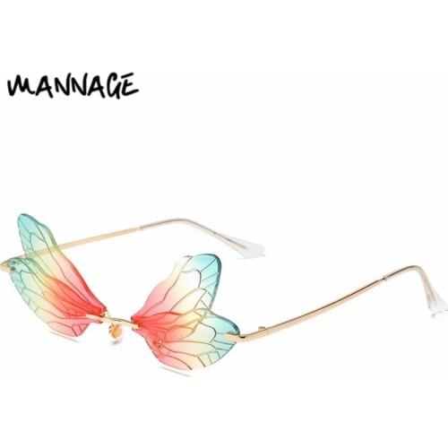 Insect Wings Sunglasses Women Brand Designer Fashion Cute Sexy Personality Double Color Sun Glasses Female