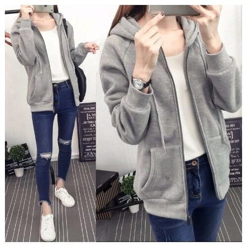 Sweatshirt Women Solid Color Long Sleeve Hoodies Autumn Winter Warm Zipper Hooded Sweatshirt Casual Loose Oversized Hoodies 2021
