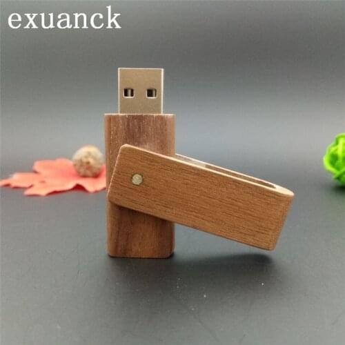 Custom Logo 20 Pcs Wood 360° Rotating USB 2.0 64GB Pen Drive Flash Drive 4GB 8GB 16GB 32GB High Speed Flash Drive U Disk Gift