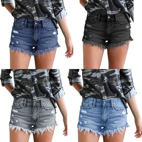 Spring/Summer 2021 New fashion European and American hole-breaking tassel denim womens shorts hot pants girl jeans for women
