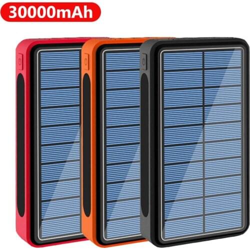 30000mAh Solar Power Bank 4 USB Ports Powerbank 30000 mAh LED Flash Light External Battery Poverbank for Xiaomi iPhone Samsung