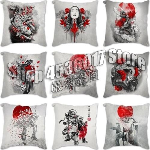 Japanese samurai woman lady butterfly fish tiger Pattern Throw Pillow Square Pillowcase Home Decoration Car Sofa Cushion Cover