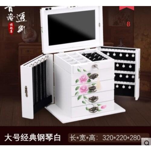 Hand-painted solid wood with lock Princess jewelry storage box European large-capacity jewelry box