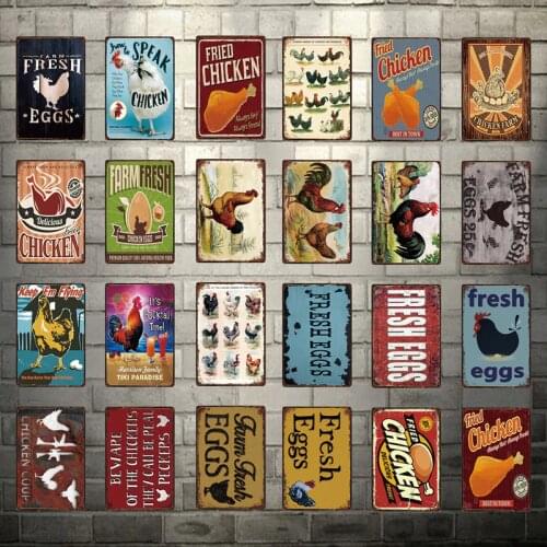 Fried Chicken Best In Town Farm Fresh Eggs Metal Sign Tin Poster Home Decor Bar Wall Art Painting 20*30 Cm Size