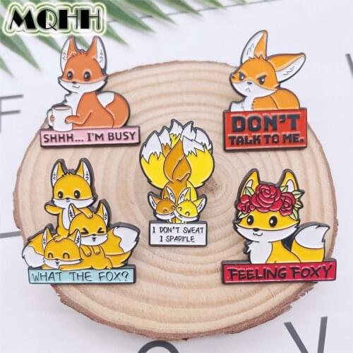 Cartoon Sweet Animal Enamel Brooch Flower Fox Letter Brooch Custom Alloy Badge Cute Clothes Accessories Woman Jewelry Gift