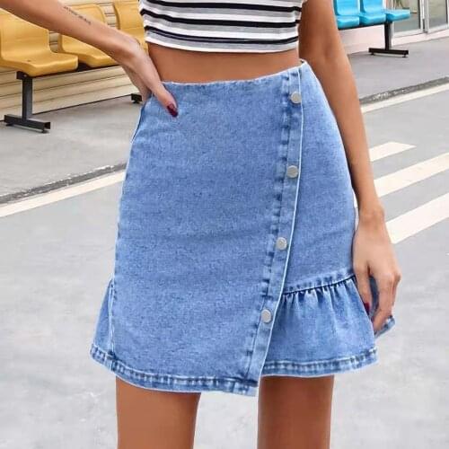 2021 womens fashion temperament ruffled denim skirt