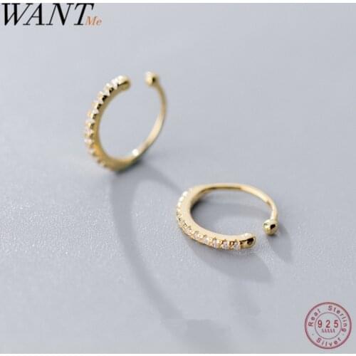 WANTME Genuine 100% 925 Sterling Silver U-shaped Clip Earrings Non Pierced Earrings Fashion Women Punk Rock Ear Cuff Jewelry